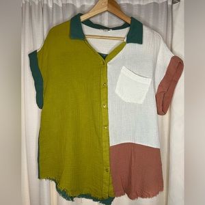 Summery Button Down Color Top- NWOT